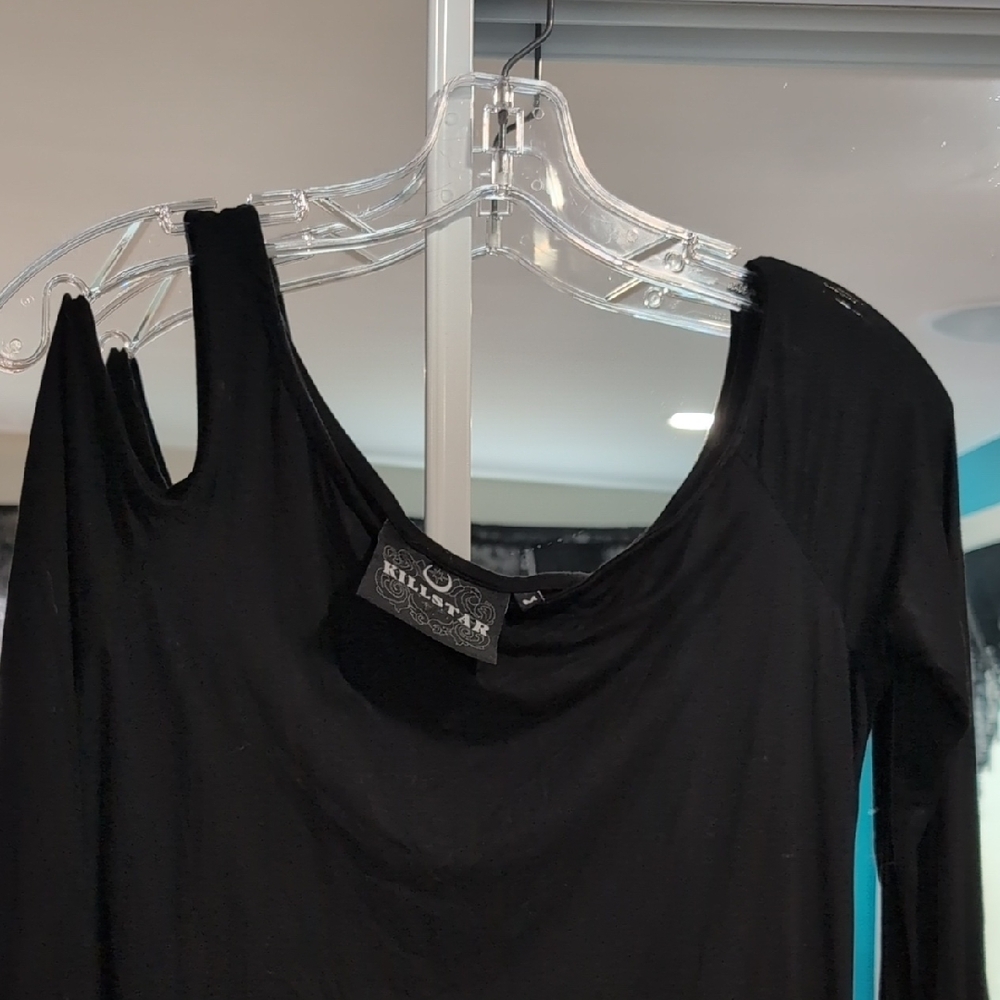 Killstar Black Asymmetric Women's Spiderweb Cold Shoulder Top